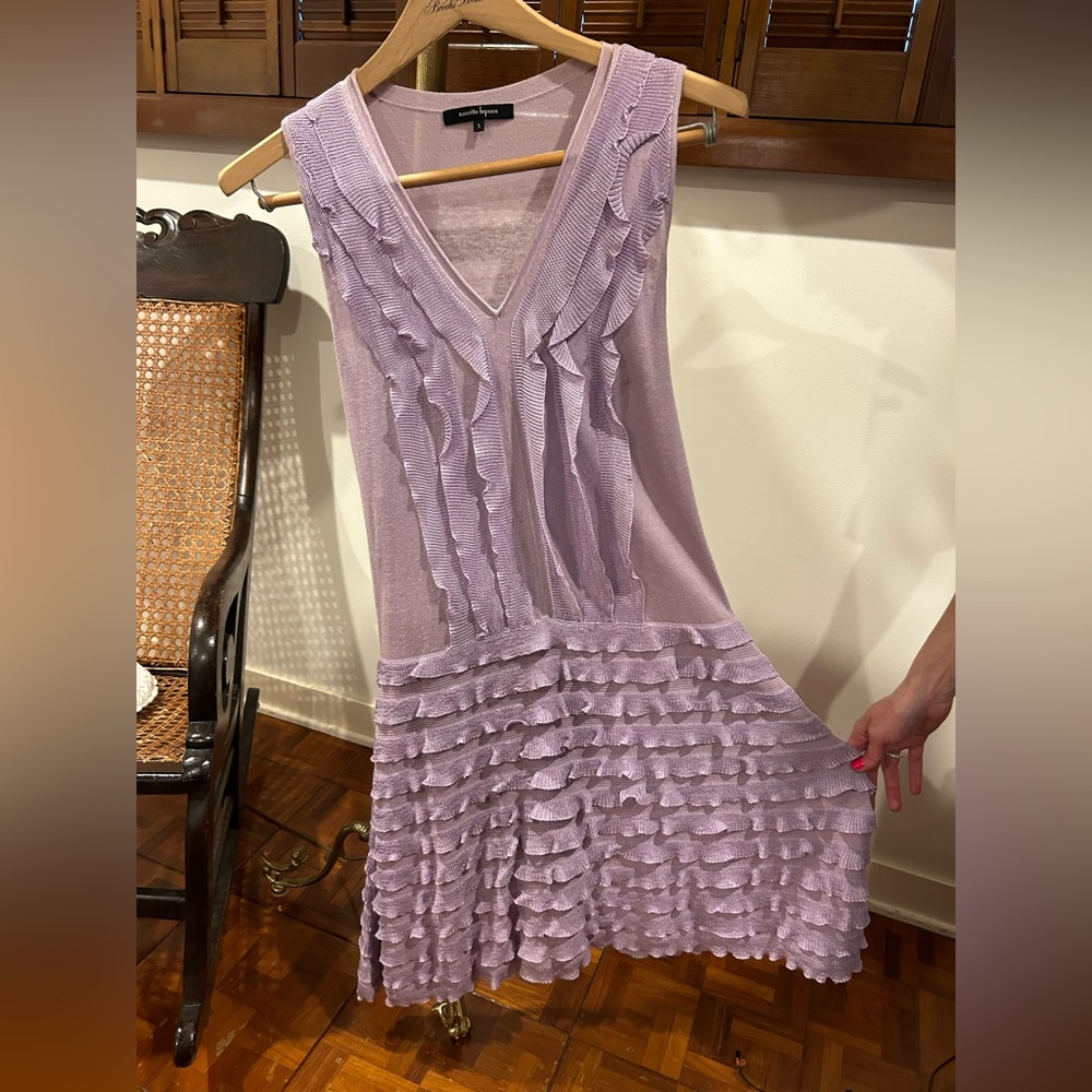 Nanette lapour purple knit ruffle sleeveless mini dress